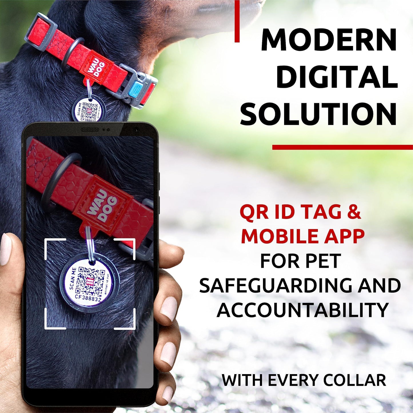WAUDOG Adjustable Waterproof  Dog Collar with Plastic Buckle and QR Dog Tag RED SMALL For Pet With Love