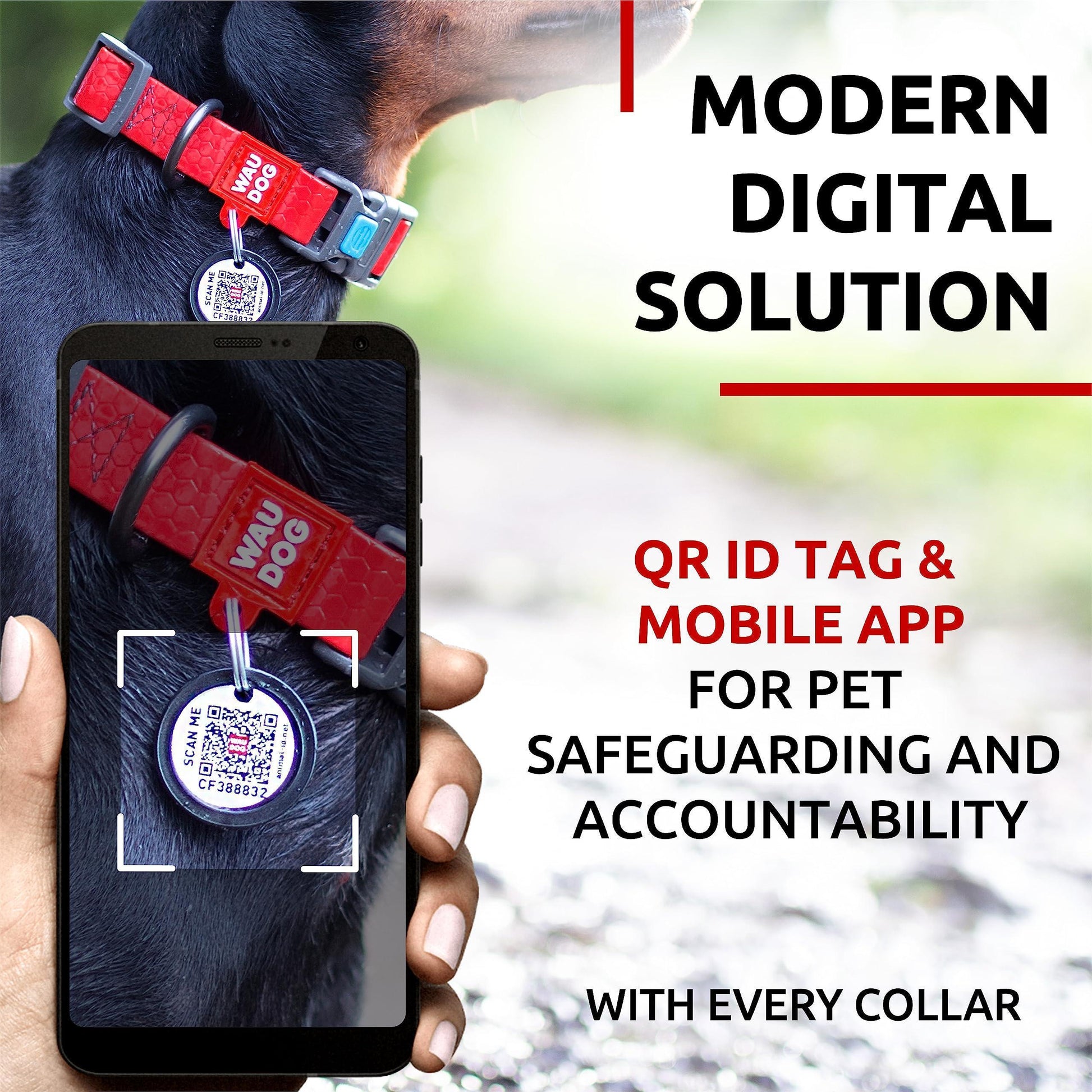WAUDOG Adjustable Waterproof  Dog Collar with Plastic Buckle and QR Dog Tag RED SMALL For Pet With Love