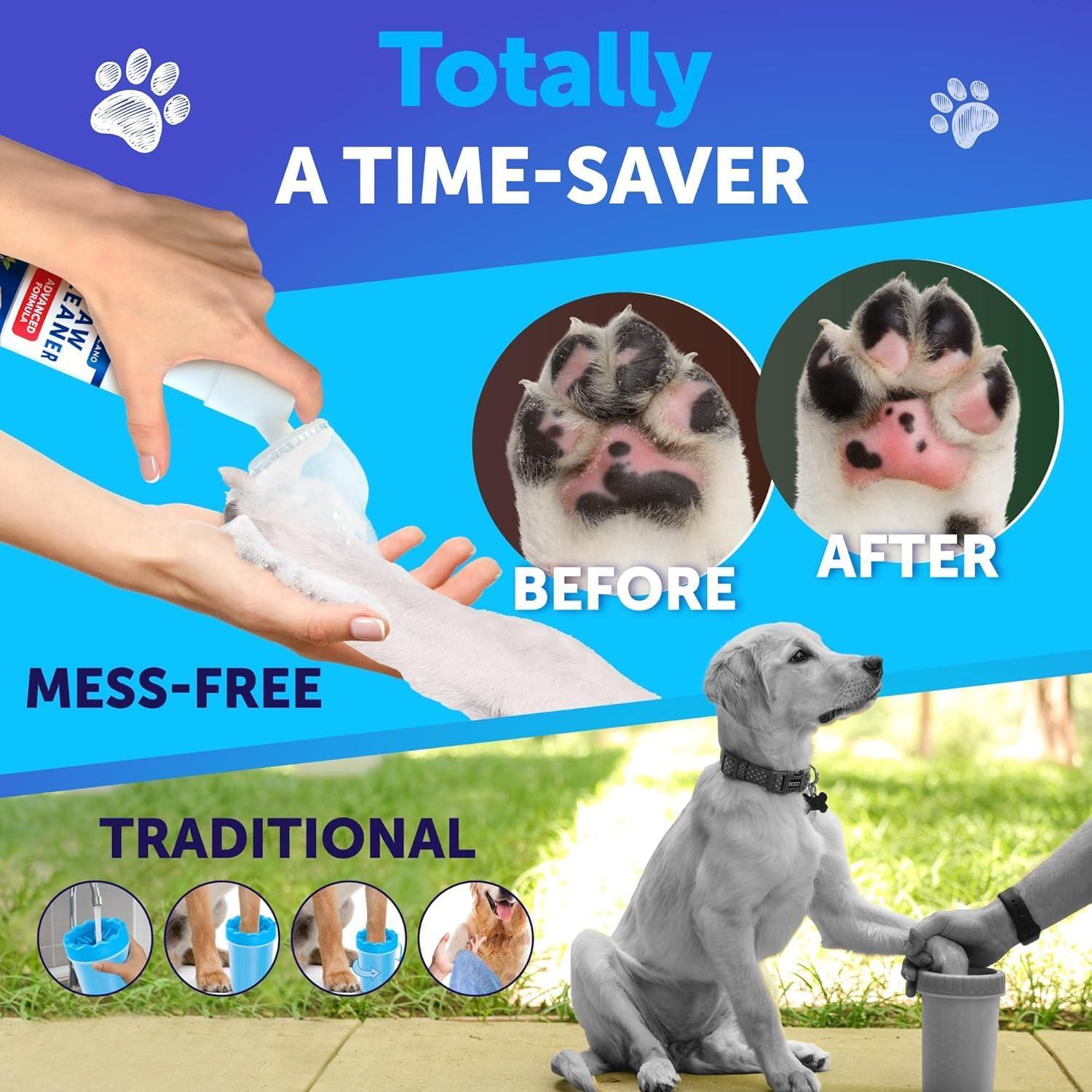 Artullano Paw Cleaner for Dogs Silicone Brush and 5fl Oz No Rinse Foaming Cleanser For Pet With Love