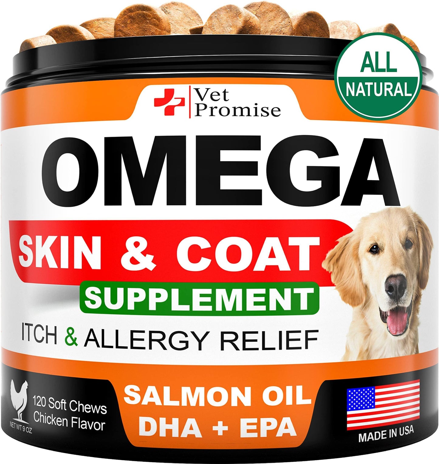 Omega-3 for Dogs - Dog Skin and Coat Supplement - Dog Chews with Fish Oil For Pet With Love