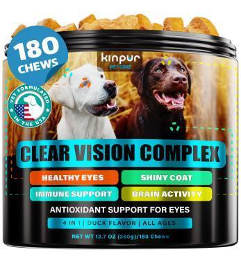 Kinpur Pet Care Dog Vision Supplement for Tear Stains, Dog Eye Care, Immune Support  180 Soft Chews with Duck Flavor For Pet With Love
