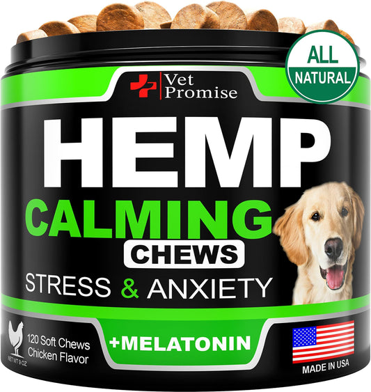 Vet Promise Hemp Oil Anxiety Relief Calming Chews for Dogs 120 Treats For Pet With Love