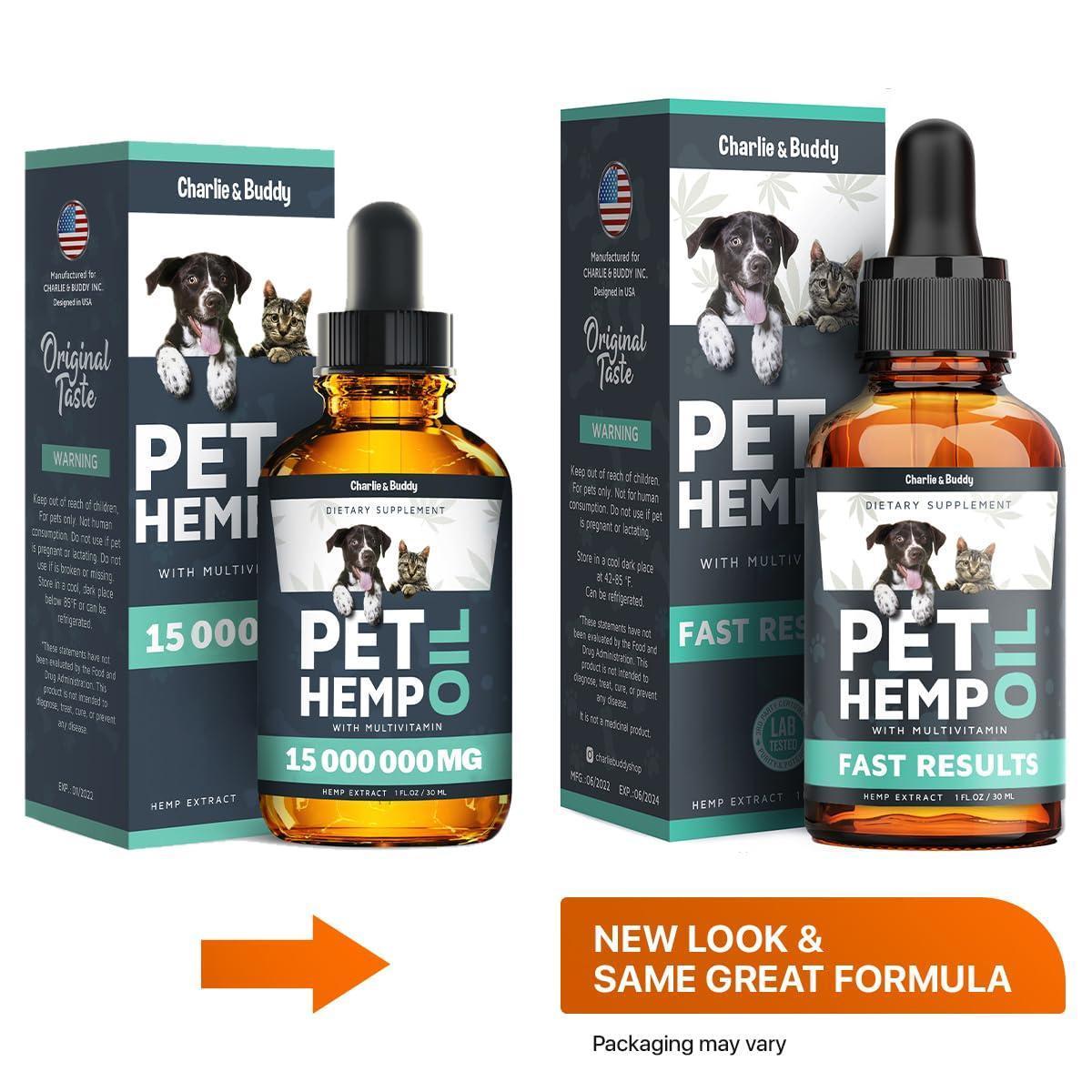 Charlie & Buddy Hemp Oil for Dogs and Cats Helps Pets with Anxiety, Pain, Stress, Sleep, Arthritis, Seizures Relief, Joint Health, Calming For Pet With Love