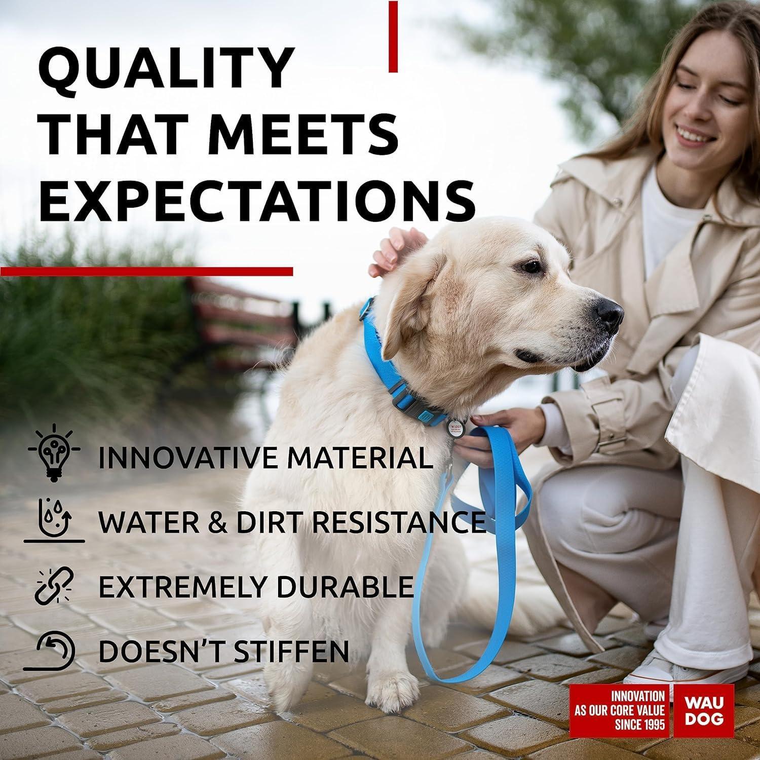 WAUDOG Adjustable Waterproof Heavy Duty Dog Collar with Durable Plastic Buckle and QR Dog Tag. XXLARGE (Blue) For Pet With Love