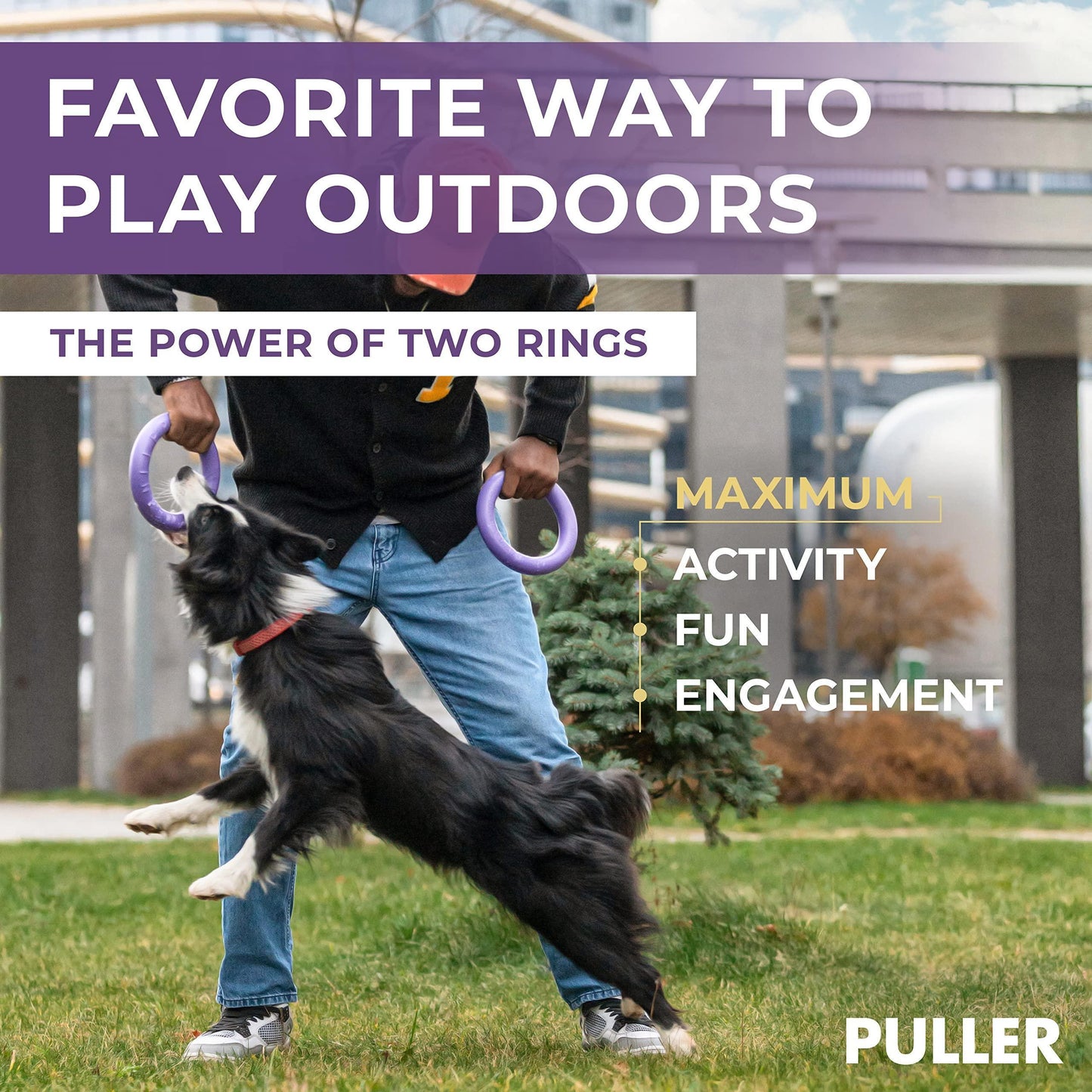PULLER Midi Outdoor Dog Ring Toy - Fetch Toy and Tug-of-War Dog Toy for Medium Size Breeds - Set of 2 For Pet With Love