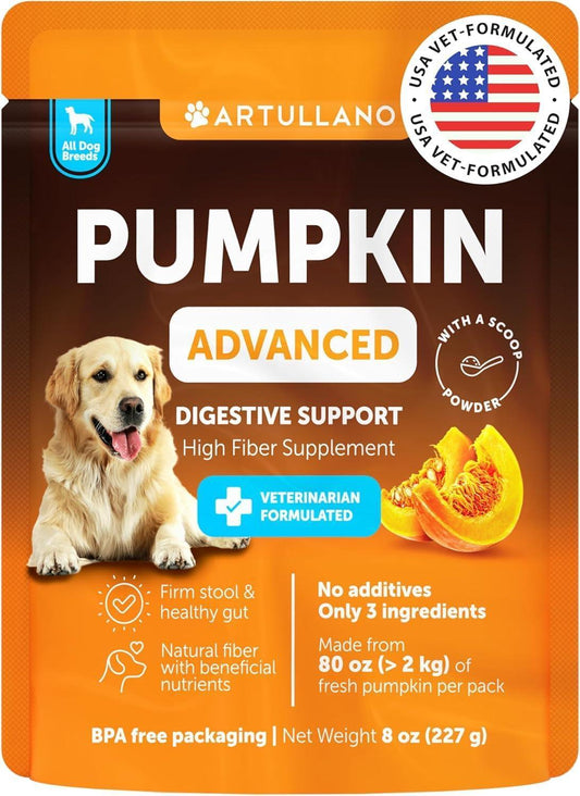 Artullano Pumpkin Powder Fiber Supplement for Dogs Digestive Support 8 Oz For Pet With Love