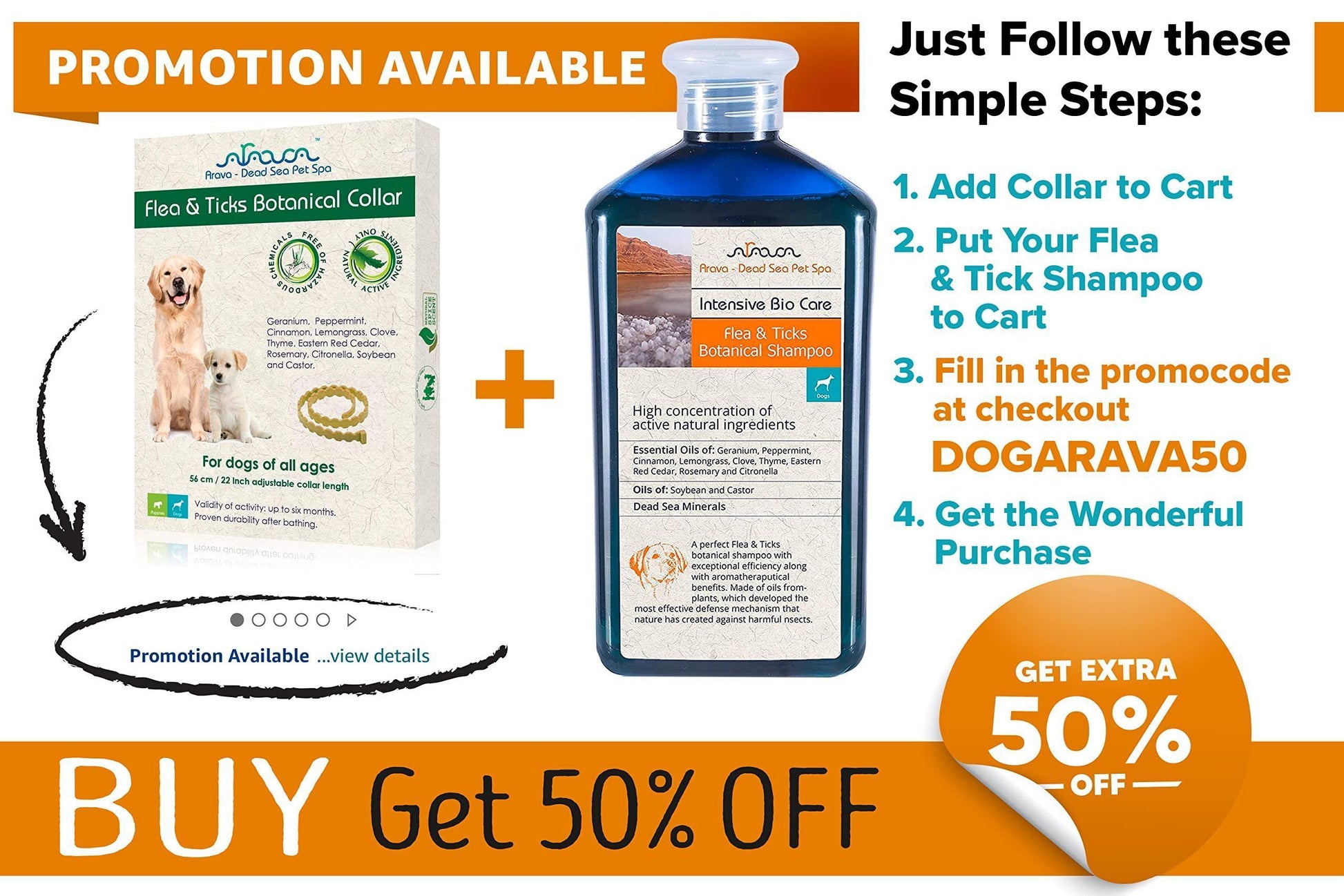 Arava Flea & Tick Collar for Dogs & Puppies  - Length 22'' For Pet With Love