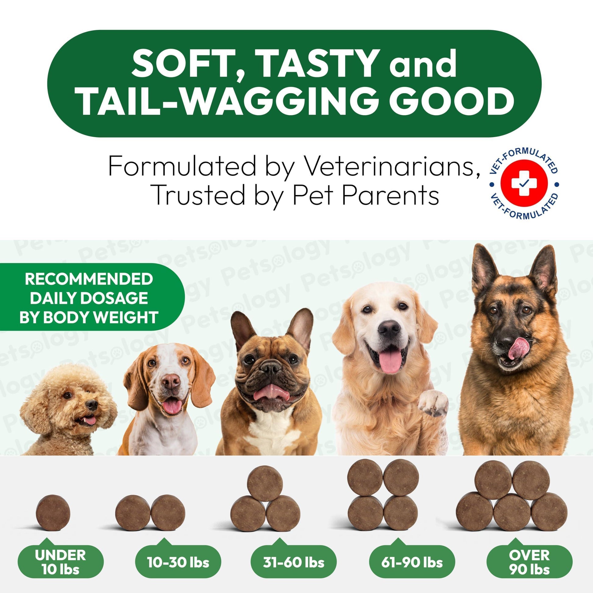 PETSOLOGY Hemp Calming Chews for Dogs. Anxiety Relief, Stress Relief, Separation Aid 170 Chews For Pet With Love
