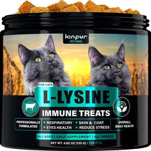 Load image into Gallery viewer, Kinpur Pet Care Lysine Cat Treats – Immune Support for Cats – Promotes Respiratory Health and Eye Function – Fortified with Vitamin B Calcium and Protein
