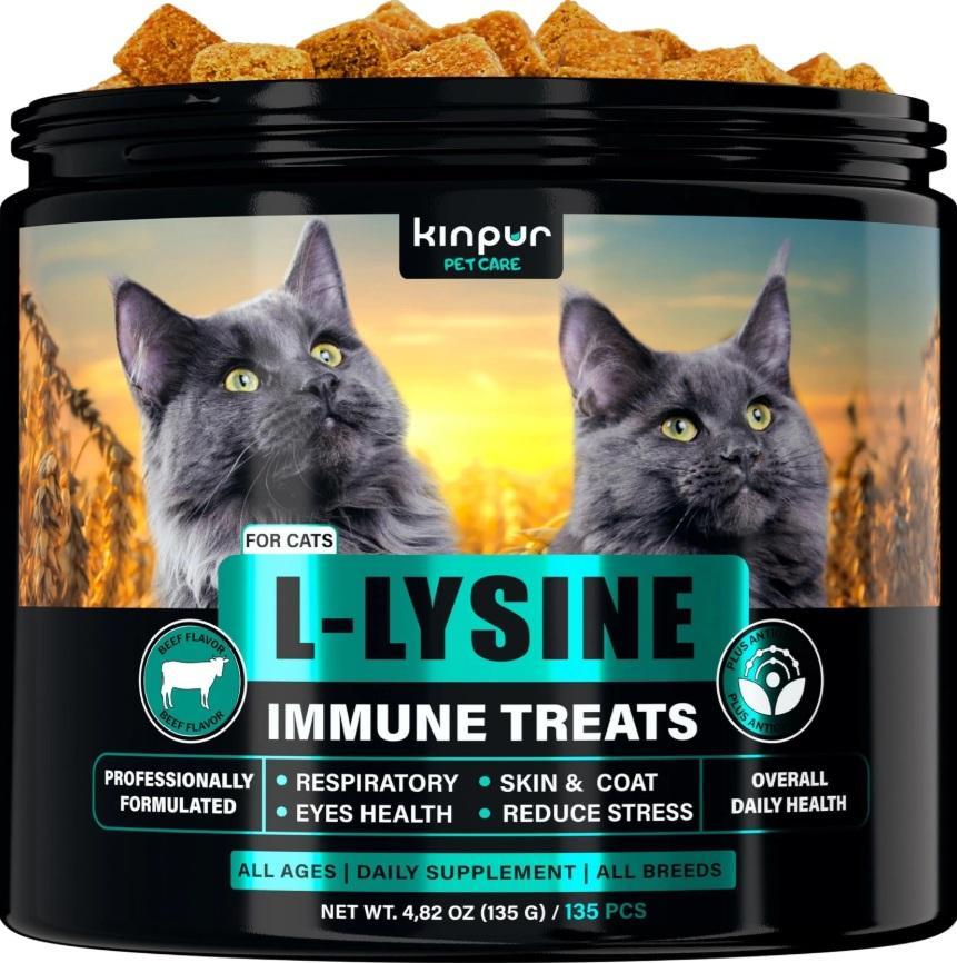 Kinpur Pet Care Lysine Cat Treats – Immune Support for Cats – Promotes Respiratory Health and Eye Function – Fortified with Vitamin B Calcium and Protein