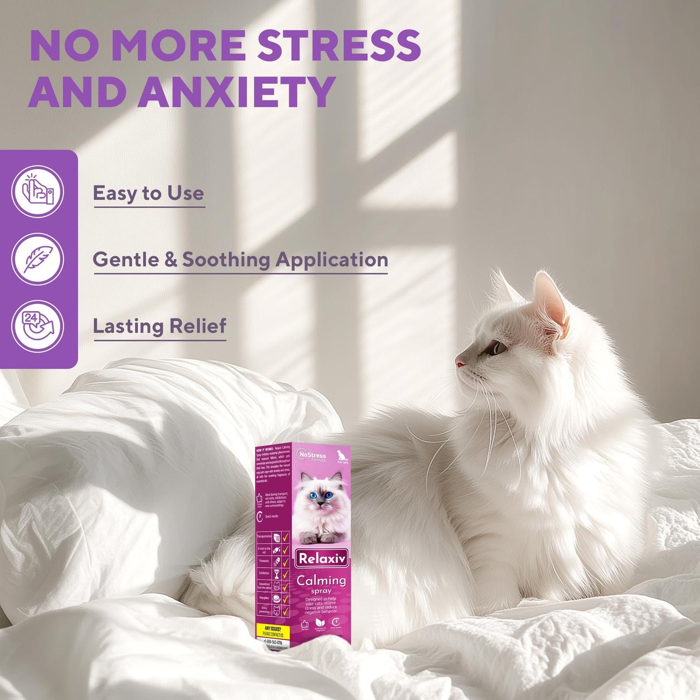Beloved Pets RELAXIV Calming Pheromone Spray & Scratch Repellent for Cats. Reduces Furniture Scratching,  Fighting and Hiding. Helps to Relief Stress During Travel, Fireworks, Thunder, Vet Visits. 50mL For Pet With Love