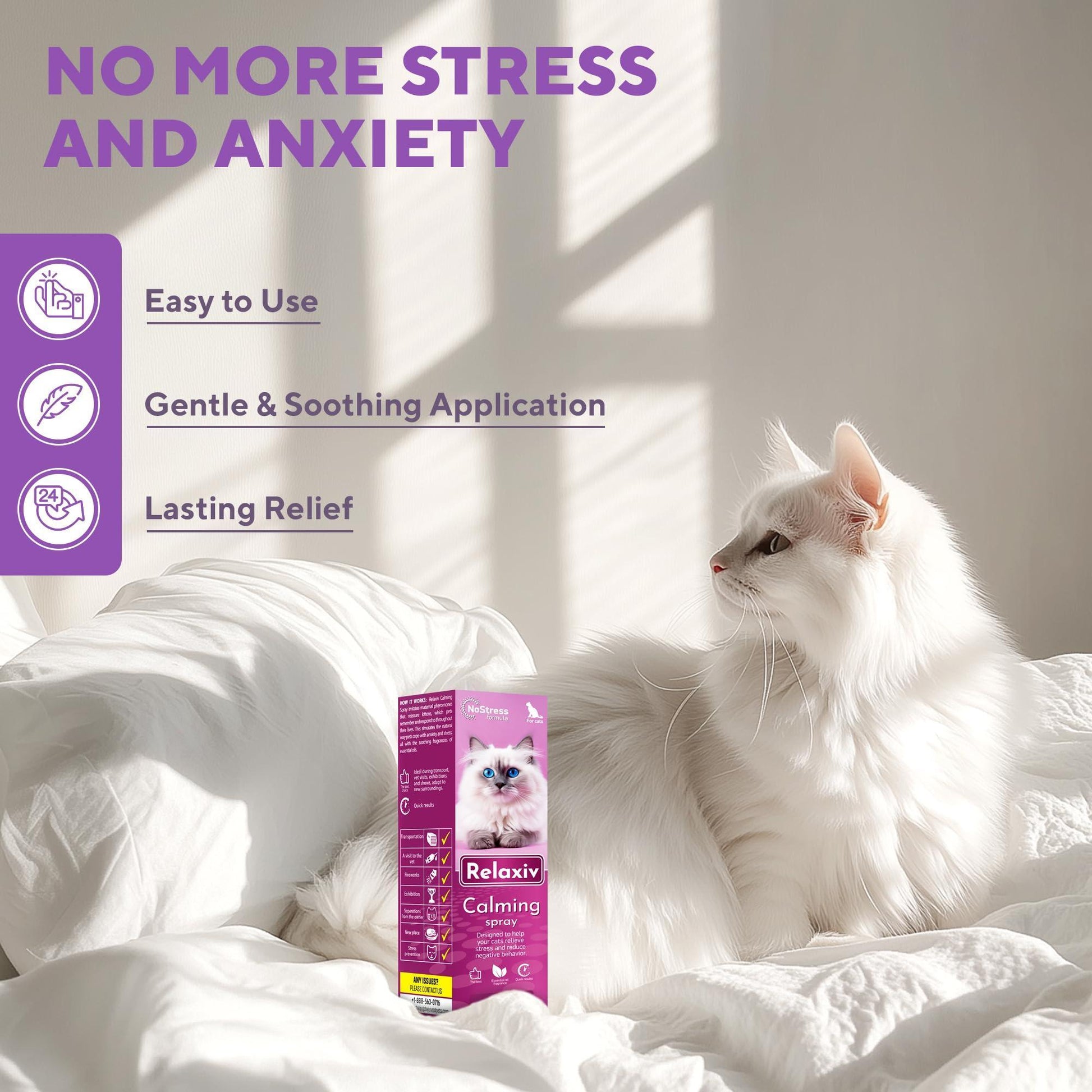 Beloved Pets RELAXIV Calming Pheromone Spray & Scratch Repellent for Cats. Reduces Furniture Scratching,  Fighting and Hiding. Helps to Relief Stress During Travel, Fireworks, Thunder, Vet Visits. 50mL For Pet With Love