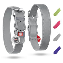 Load image into Gallery viewer, WAUDOG Long Lasting Leather Dog Collar with Durable Buckle D Ring &amp; QR Dog Tag GRAY XLARGE
