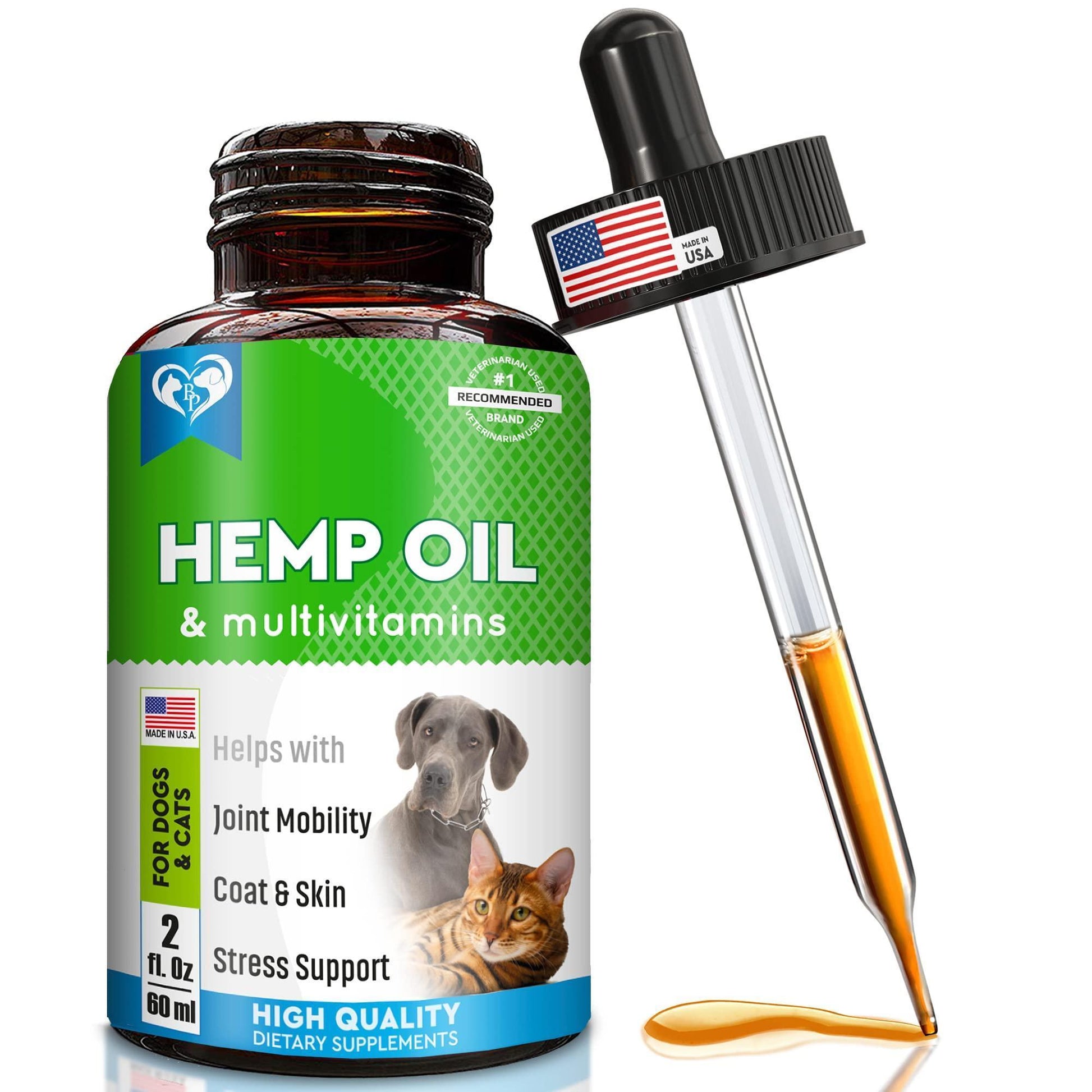 Beloved Pets Calming Anti Anxiety, Hip & Joint Pain Relief, Sking & Coat Natural Tratment Supplement & Herbal Stress Relief for Cats & Dogs. 2oz For Pet With Love