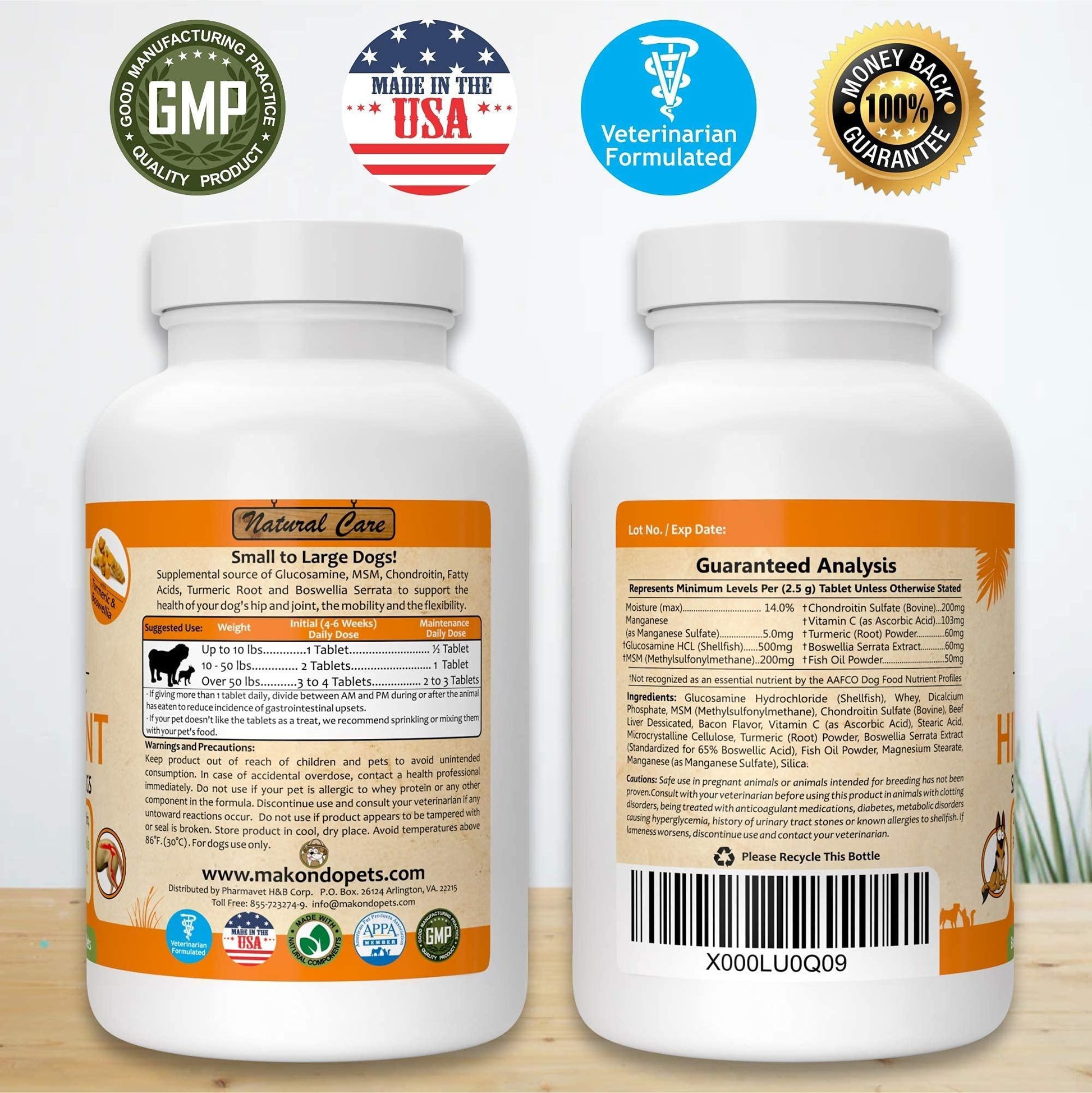 Makondo Pets Hip and Joint Supplement for Dogs with Glucosamine, Chondroitin, MSM & Turmeric For Pet With Love