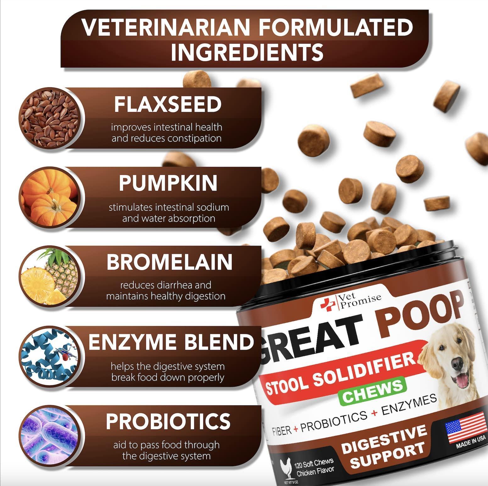 Vet Promise Probiotics & Digestive Enzymes for Dogs Firm Stool & Diarrhea Relief 120 Chews For Pet With Love