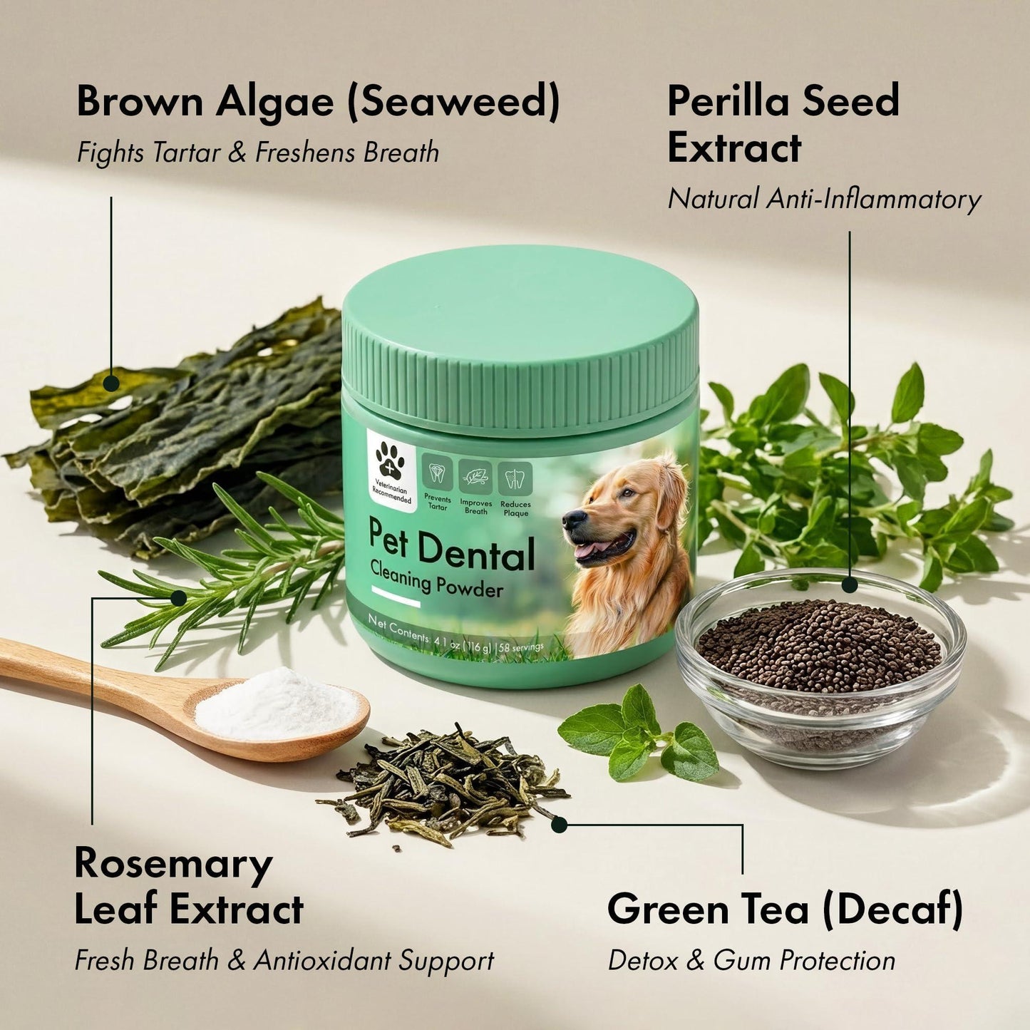 PETCAREX Dog Dental Powder. Breath Freshener Plaque and Tartar Remover for Dogs for All Breeds and Sizes