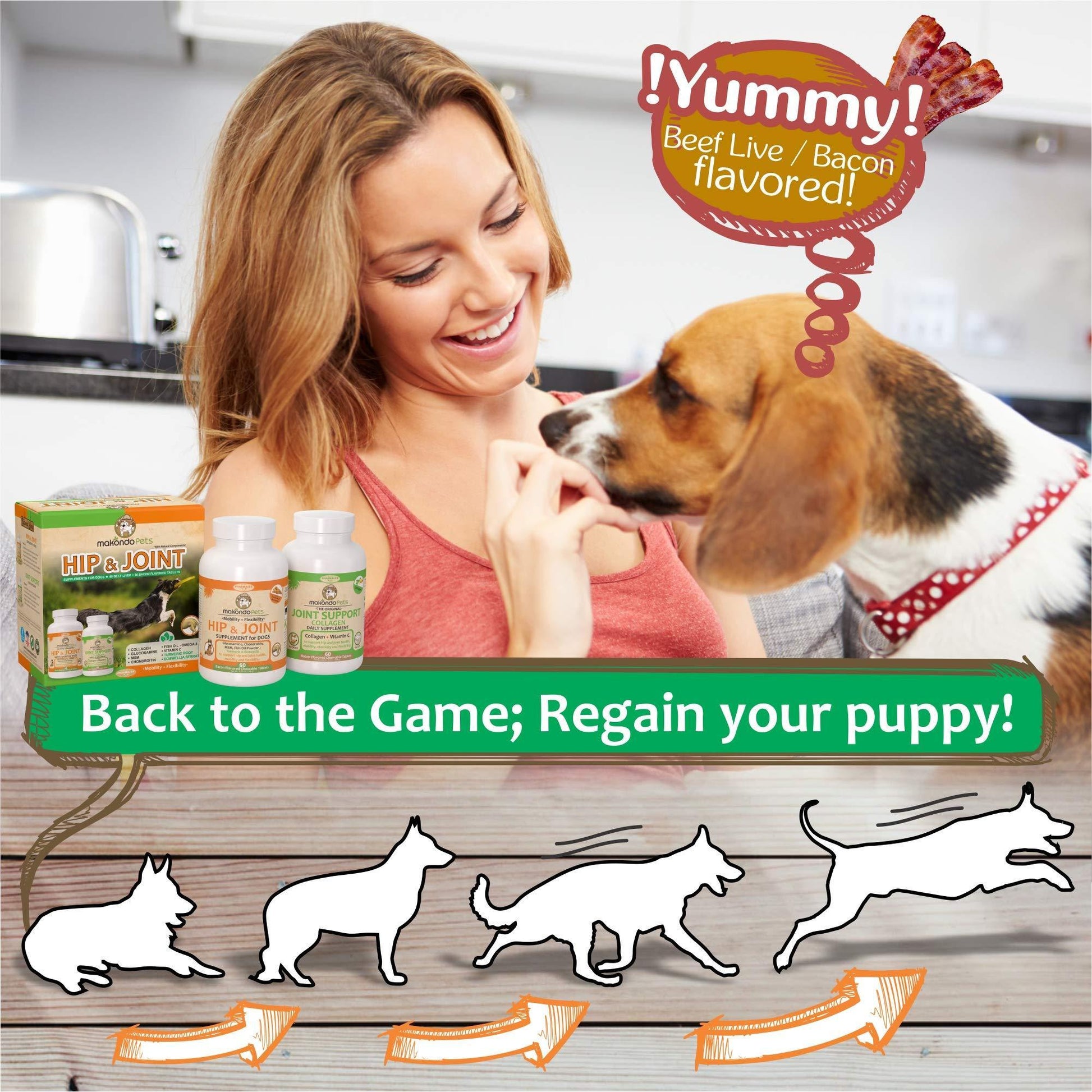 Makondo Pets Hip & Joint Supplement & Joint Support Collagen Supplement for Dogs For Pet With Love