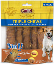 Load image into Gallery viewer, Cadet Gourmet Pork Hide Triple Chews with Chicken and Sweet Potato
