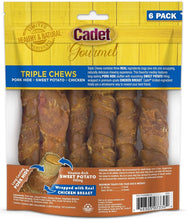 Load image into Gallery viewer, Cadet Gourmet Pork Hide Triple Chews with Chicken and Sweet Potato
