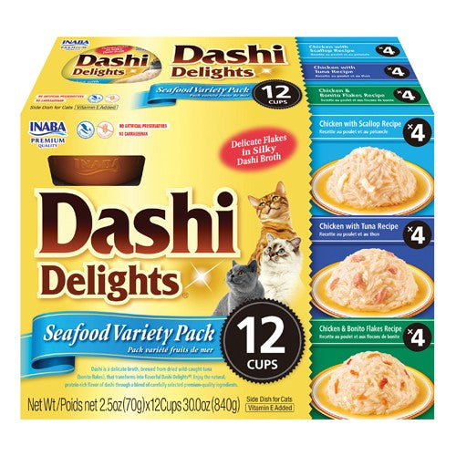 Inaba Dashi Delight Seafood Flavored Variety Pack Bits in Broth Cat Food Topping