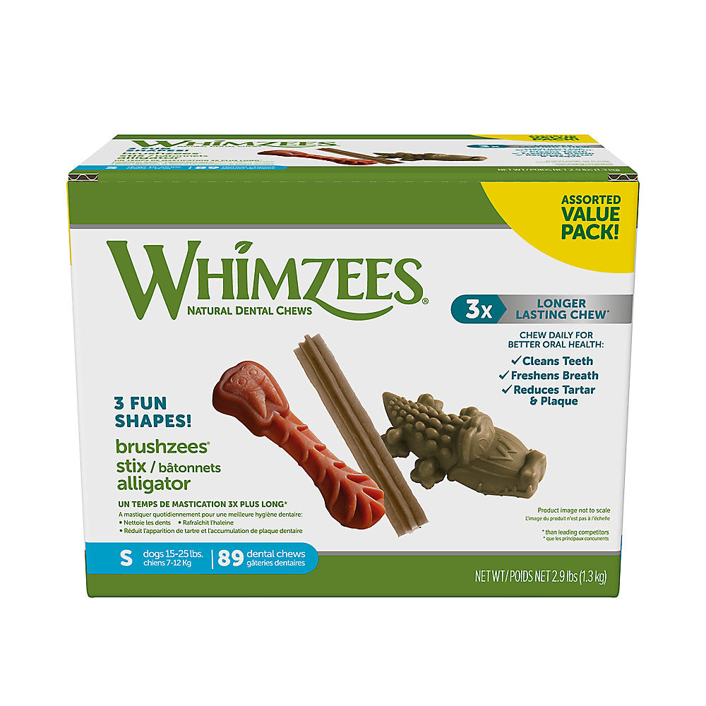 Whimzees Brushzees, Stix, Alligator Assorted Dental Dog Dental Chew Small