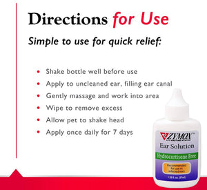 Zymox Enzymatic Ear Solution Hydrocortisone Free for Dogs and Cats